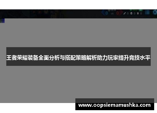 王者荣耀装备全面分析与搭配策略解析助力玩家提升竞技水平